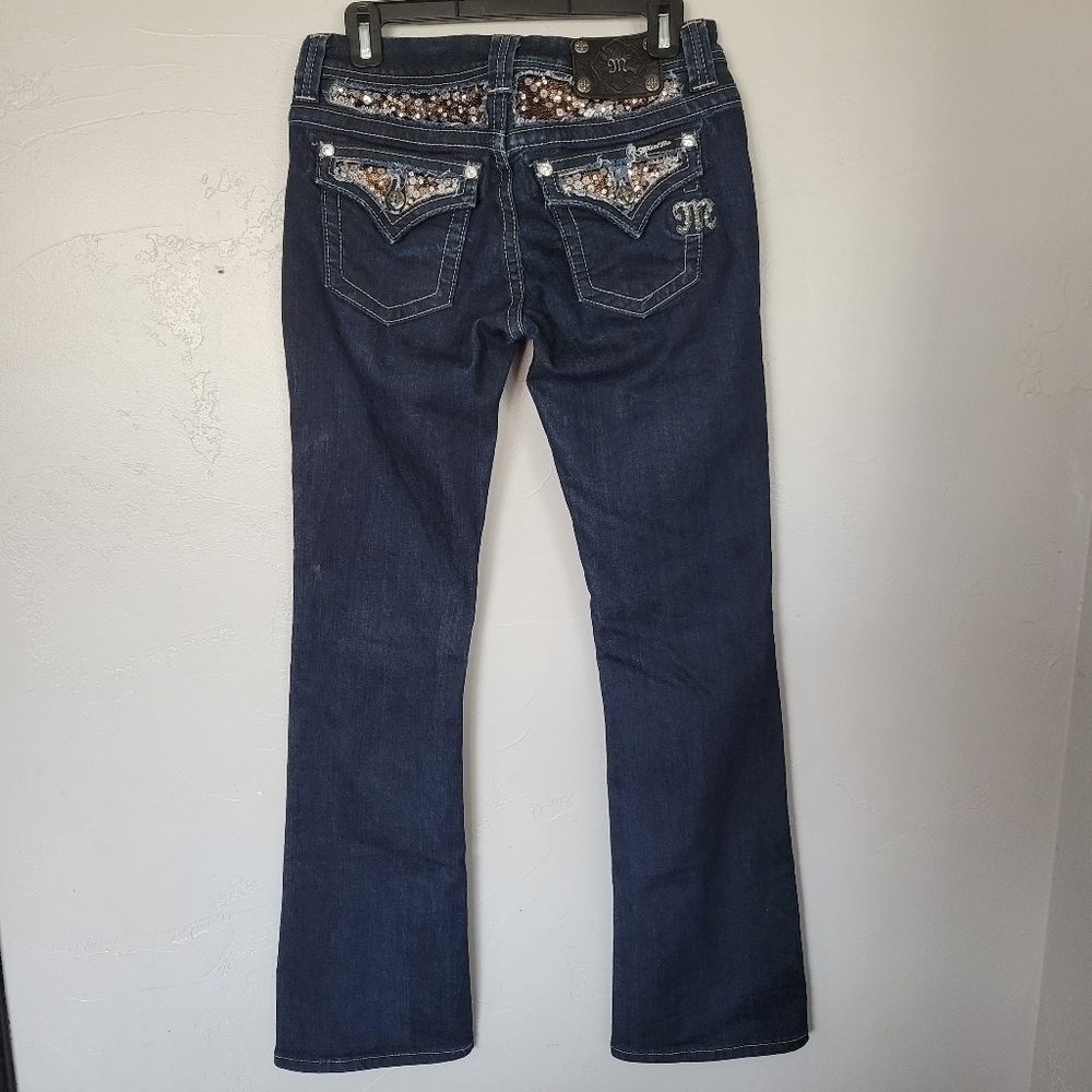 Miss Me Jeans 27 Easy Boot Bootcut Dark Wash Denim 27x33 Sequin Flap Pockets